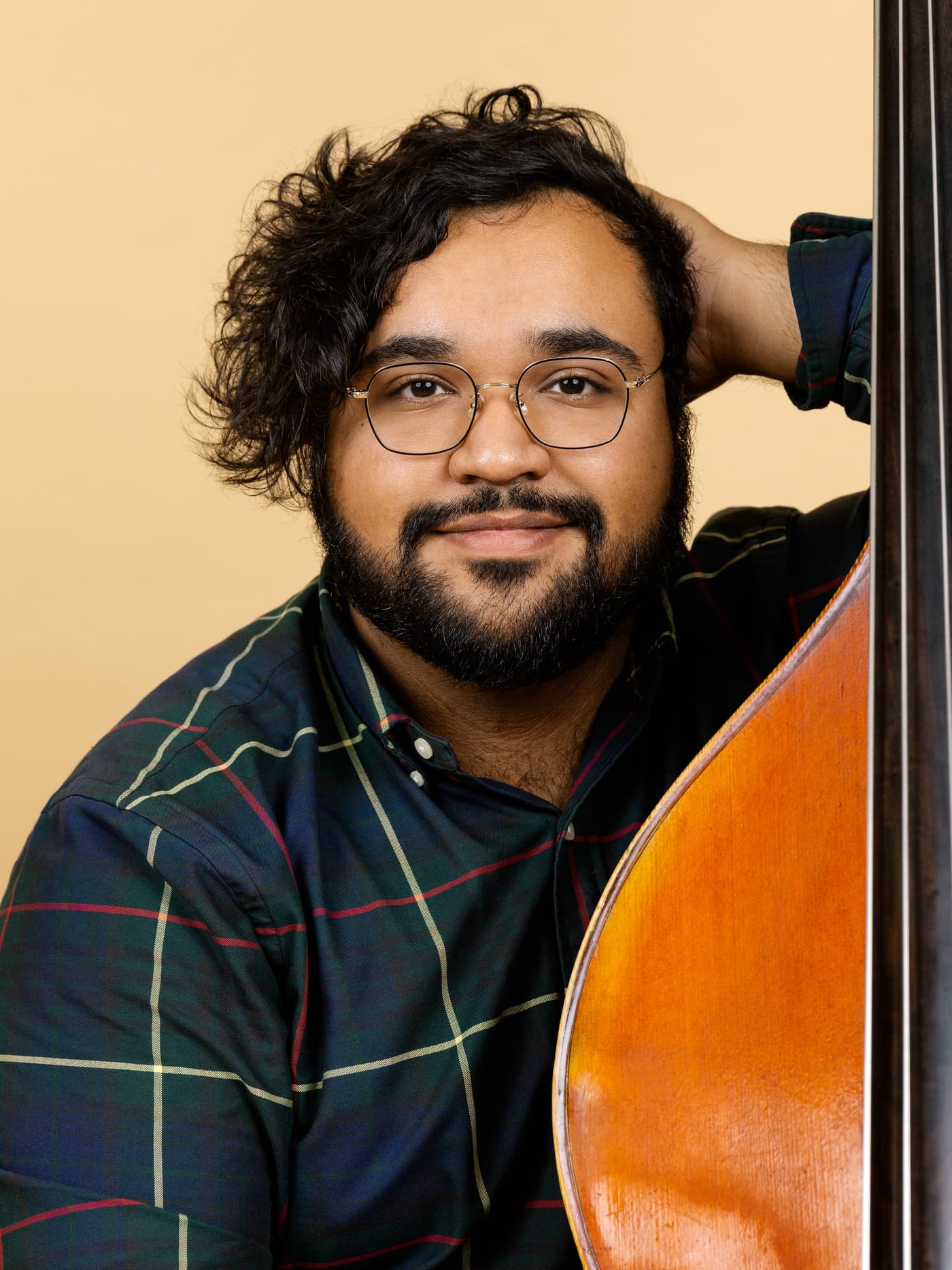 Portrait of Michael Santos with his upright bass